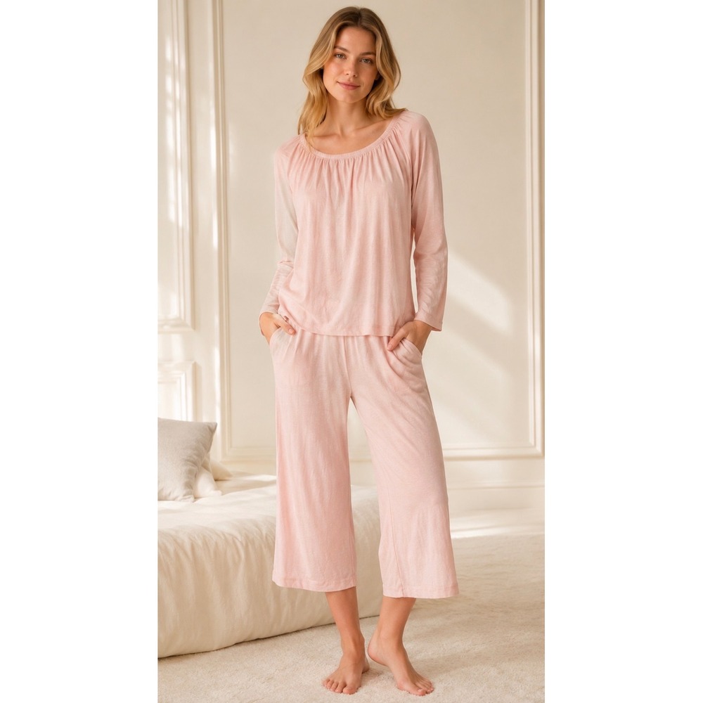 Hanro Pink Lounge Set XS Pima Cotton Pajama Top Wide Leg Capri Luxury Sleepwear
